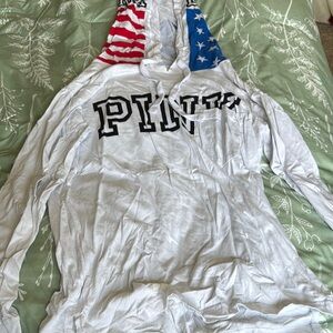 PINK Victoria's Secret White Hoodie with Flag Design